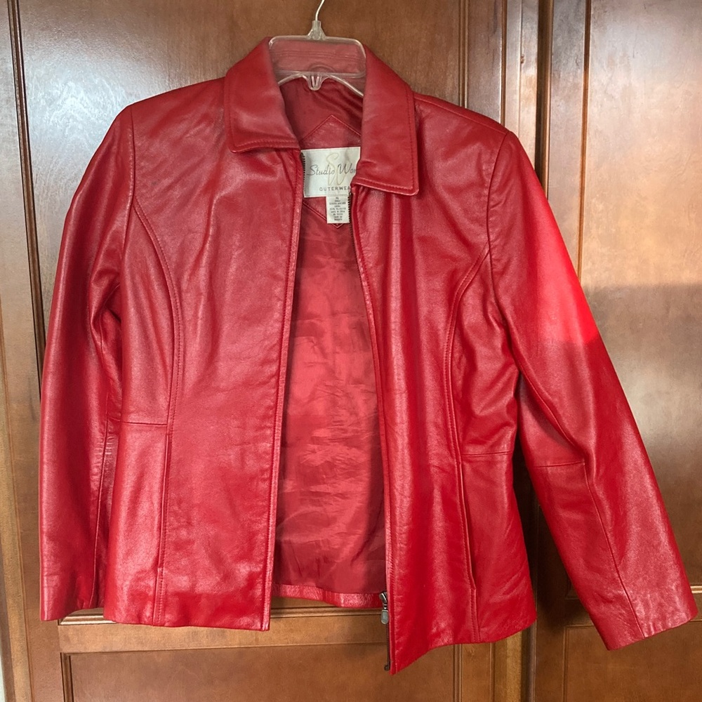 Studio Works, red leather jacket size small/ leather jacket